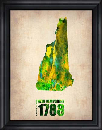 Framed New Hampshire Watercolor Map Print