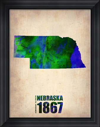 Framed Nebraska Watercolor Map Print