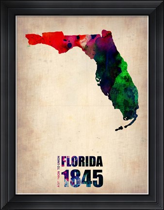 Framed Florida Watercolor Map Print