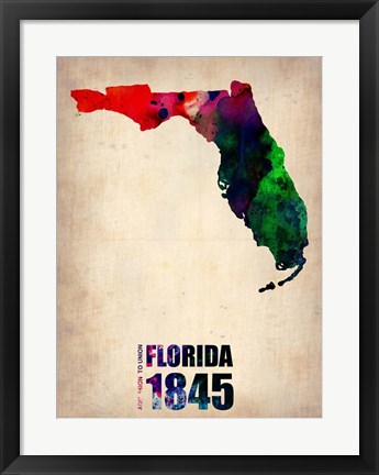 Framed Florida Watercolor Map Print