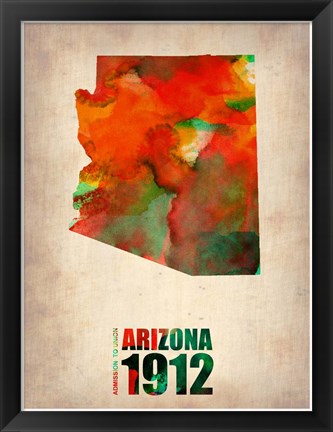 Framed Arizona Watercolor Map Print