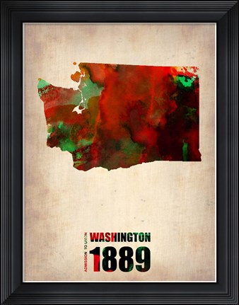 Framed Washington Watercolor Map Print
