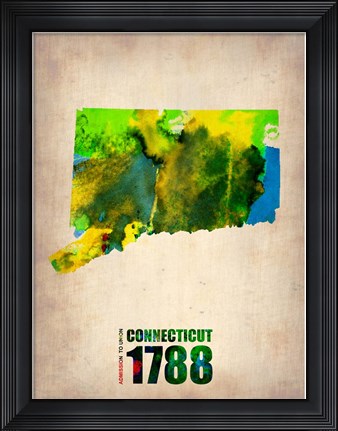 Framed Connecticut Watercolor Map Print