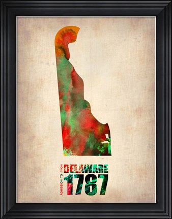 Framed Delaware Watercolor Map Print