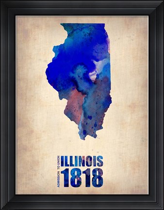 Framed Illinois Watercolor Map Print