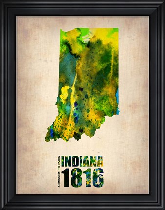 Framed Indiana Watercolor Map Print