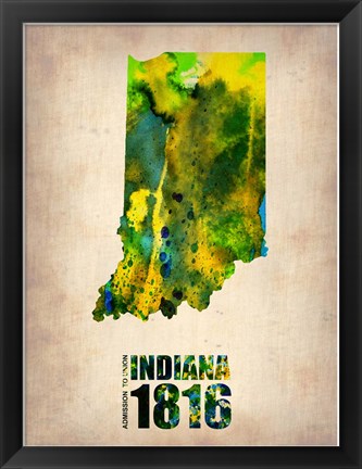 Framed Indiana Watercolor Map Print