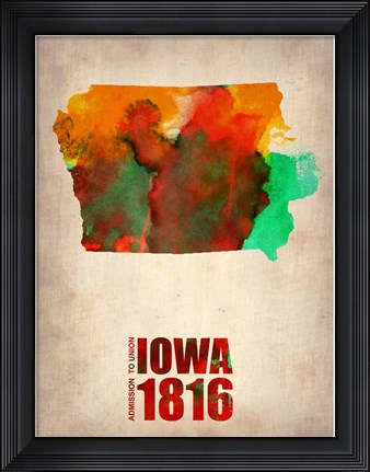 Framed Iowa Watercolor Map Print