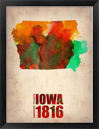 Framed Iowa Watercolor Map Print