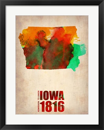 Framed Iowa Watercolor Map Print