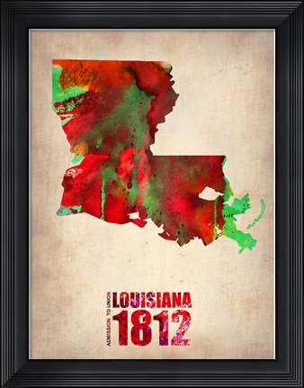 Framed Louisiana Watercolor Map Print