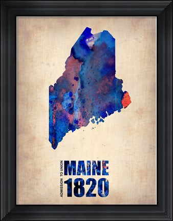 Framed Maine Watercolor Map Print