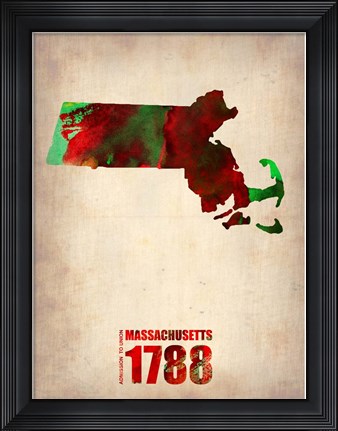 Framed Massachusetts Watercolor Map Print