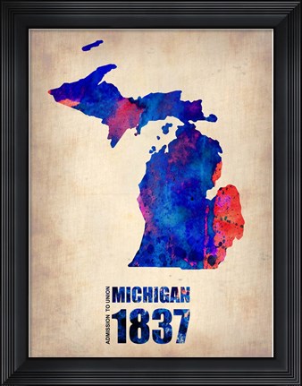 Framed Michigan Watercolor Map Print