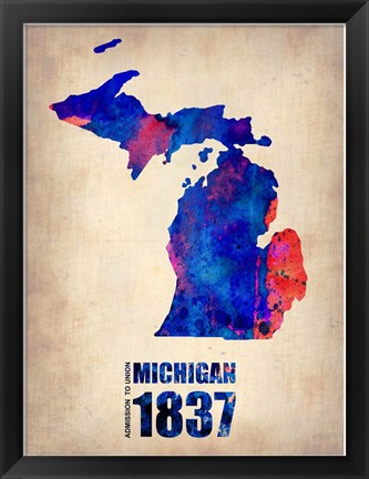 Framed Michigan Watercolor Map Print