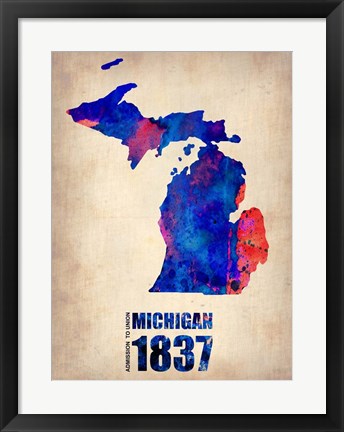 Framed Michigan Watercolor Map Print