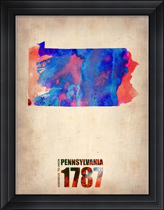 Framed Pennsylvania Watercolor Map Print