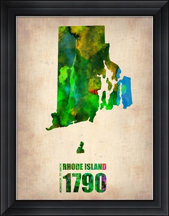 Framed Rhode Island Watercolor Map Print
