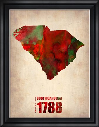 Framed South Carolina Watercolor Map Print