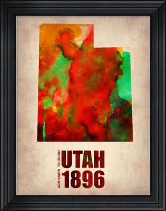 Framed Utah Watercolor Map Print