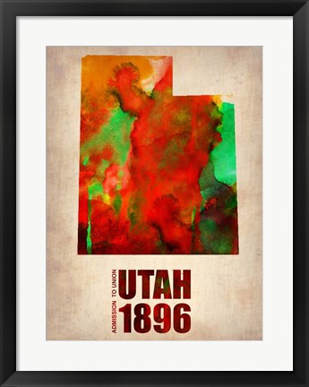 Framed Utah Watercolor Map Print