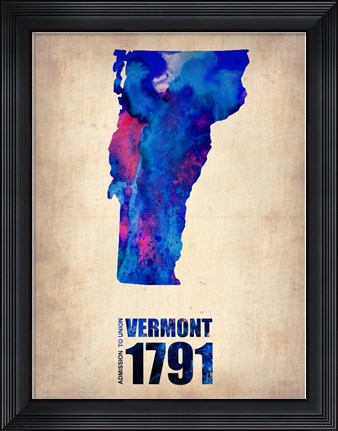Framed Vermont Watercolor Map Print
