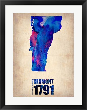 Framed Vermont Watercolor Map Print