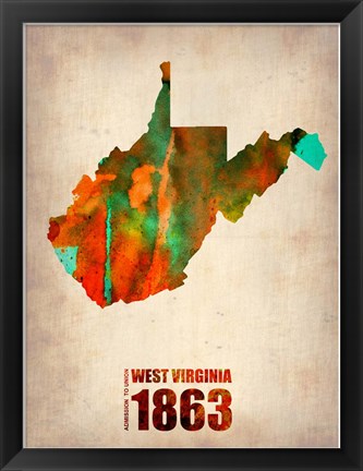 Framed West Virginia Watercolor Map Print