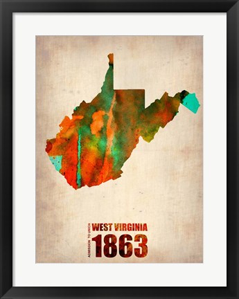 Framed West Virginia Watercolor Map Print