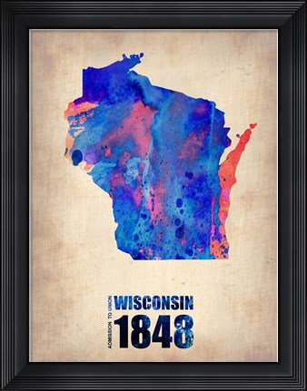Framed Wisconsin Watercolor Map Print