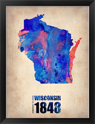 Framed Wisconsin Watercolor Map Print