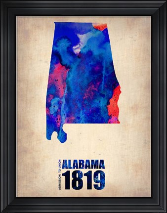 Framed Alabama Watercolor Map Print