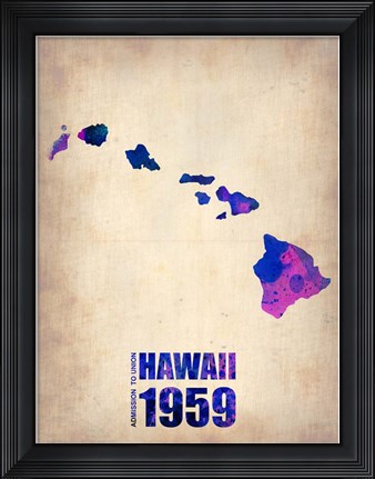 Framed Hawaii Watercolor Map Print