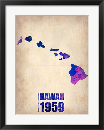 Framed Hawaii Watercolor Map Print