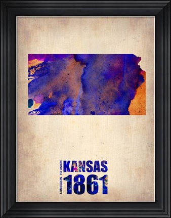 Framed Kansas Watercolor Map Print