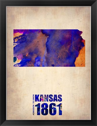 Framed Kansas Watercolor Map Print