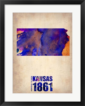 Framed Kansas Watercolor Map Print