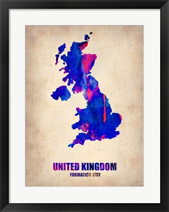 Framed United Kingdom Watercolor Map Print