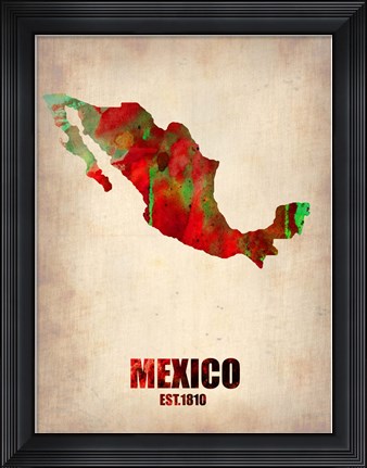 Framed Mexico Watercolor Map Print