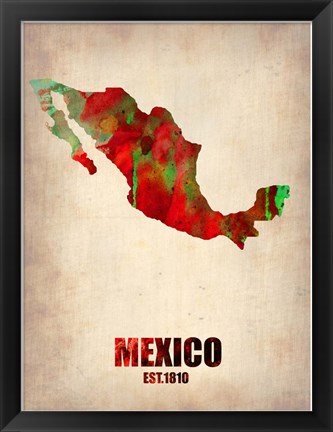 Framed Mexico Watercolor Map Print