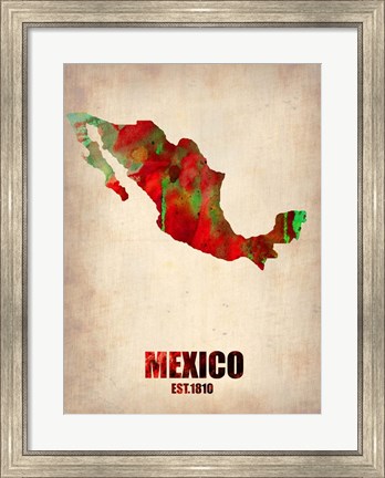 Framed Mexico Watercolor Map Print
