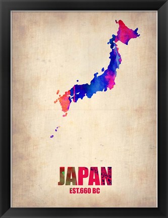 Framed Japan Watercolor Map Print