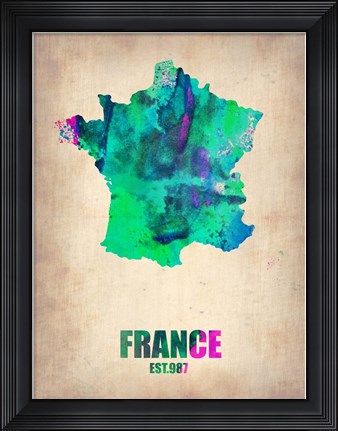 Framed France Watercolor Map Print