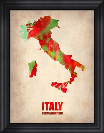 Framed Italy Watercolor Map Print