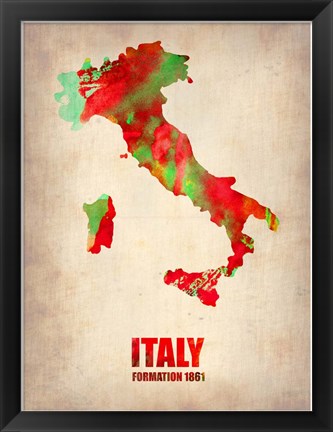 Framed Italy Watercolor Map Print