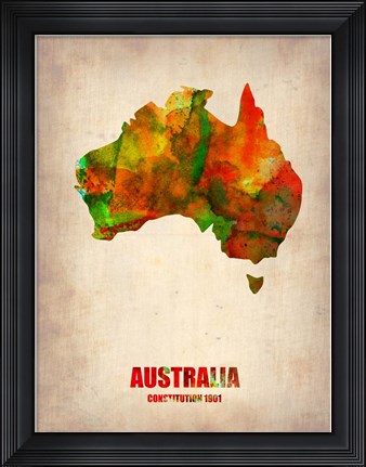 Framed Australia Watercolor Map Print