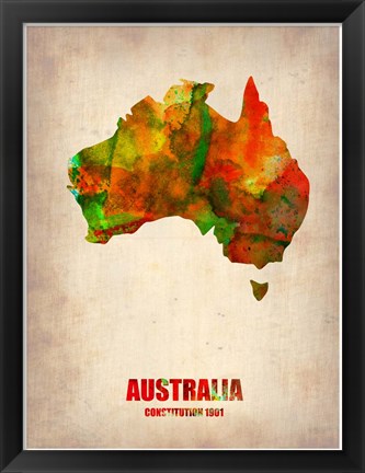 Framed Australia Watercolor Map Print