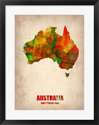 Framed Australia Watercolor Map Print