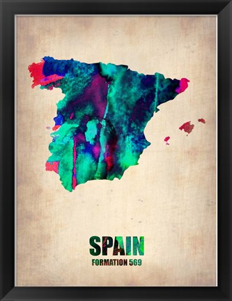 Framed Spain Watercolor Map Print