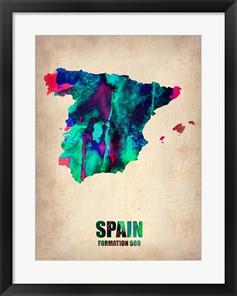 Framed Spain Watercolor Map Print